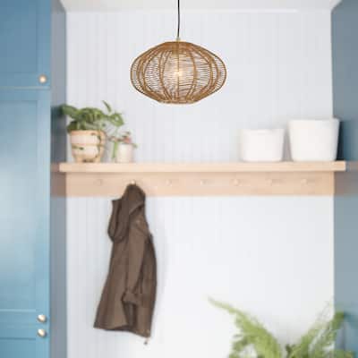 Jacqueline River of Goods Brown Woven Rattan Shade Globe Pendant Light - 13.5" x 13.5" x 10.5/58.5"
