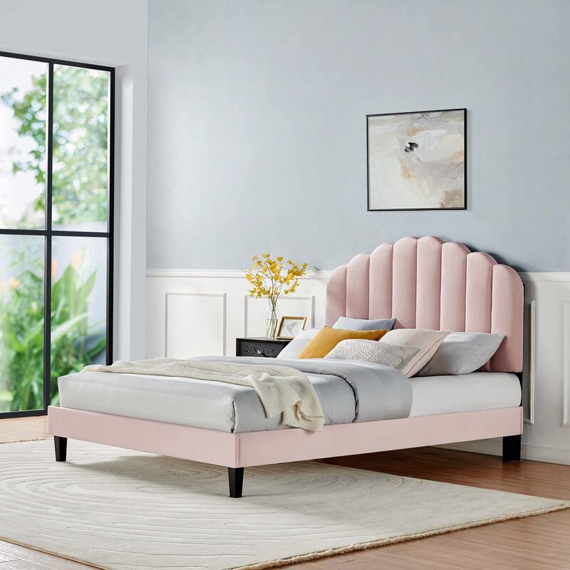 Daisy Performance Velvet Twin Platform Bed - Pink - Twin