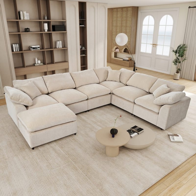 Oversized Modular Sectional Sofa with Ottoman L Shaped Corner Sectional for Living Room - Beige