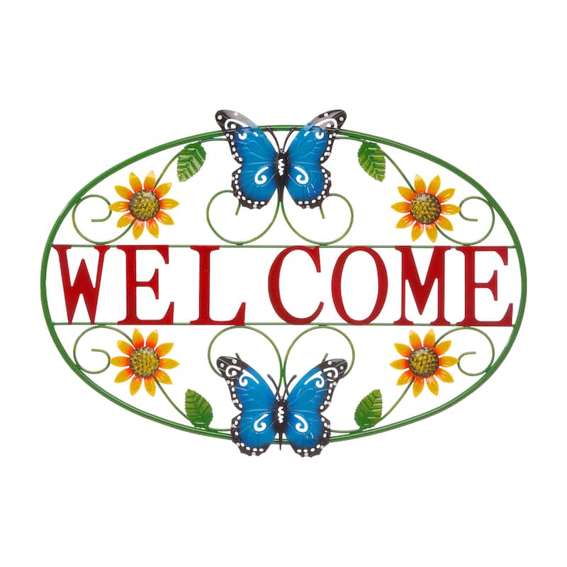 Glitzhome 24"L Spring Metal Sunflower Butterfly Welcome Wall Decor