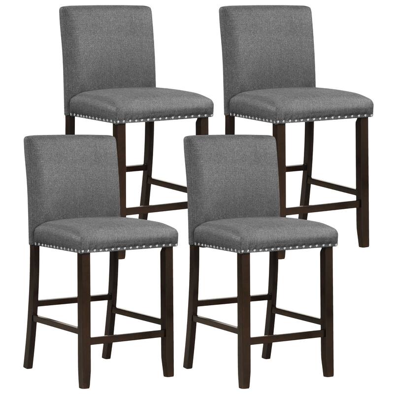 Gymax Set of 4 Bar Stools Linen Fabric Counter Height Chairs for - Counter Height - Grey - Set of 2