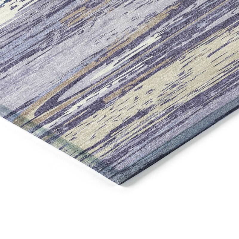 Machine Washable Indoor/ Outdoor Abstract Stripes Chantille Rug