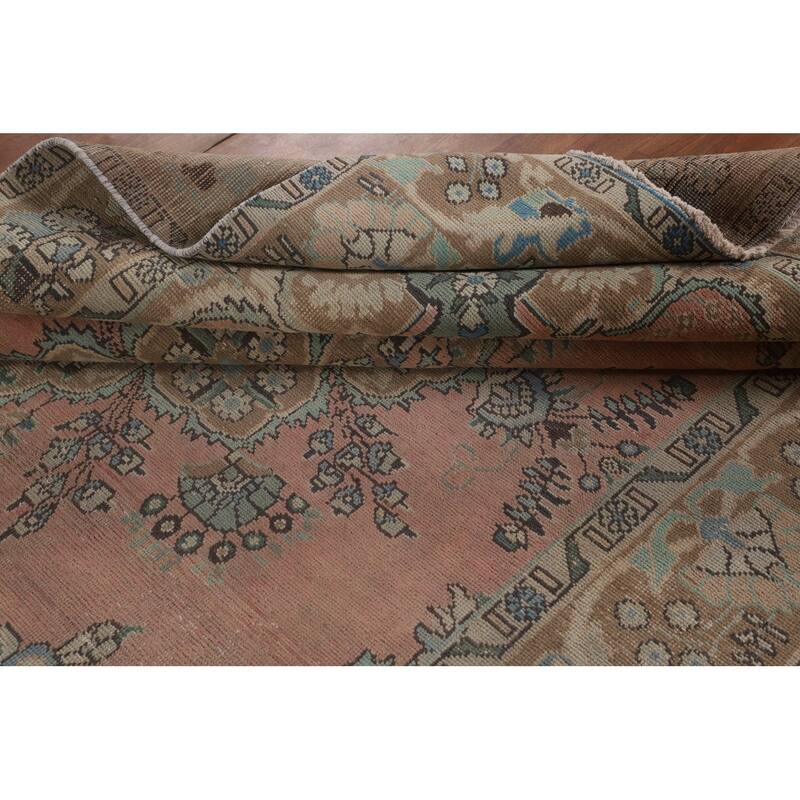 Distressed Pink Tabriz Persian Vintage Area Rug Handmade Wool Carpet - 6'6"x 9'8"