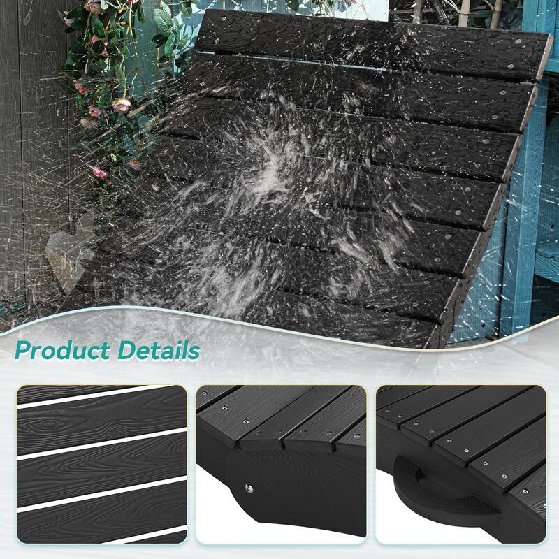 2-Piece Folding HDPS Plastic Outdoor Pool Chaise Lounges with Headrest Cushion