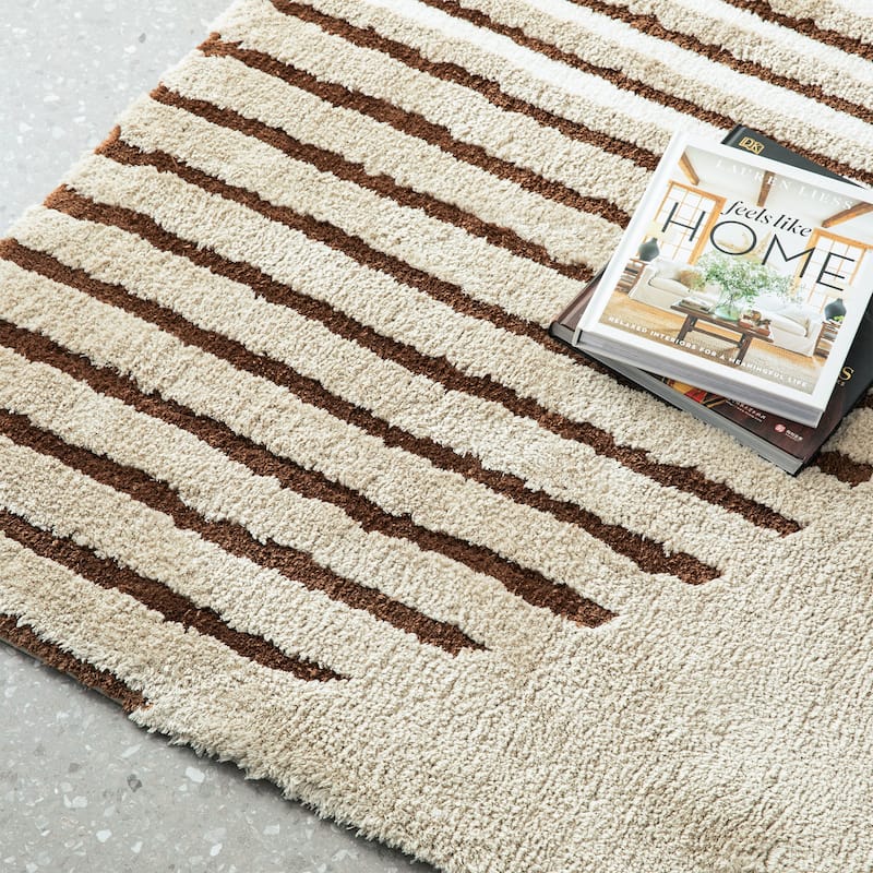 Glitzhome Modern Geometric Abstract Pattern High-Low Shag Area Rugs