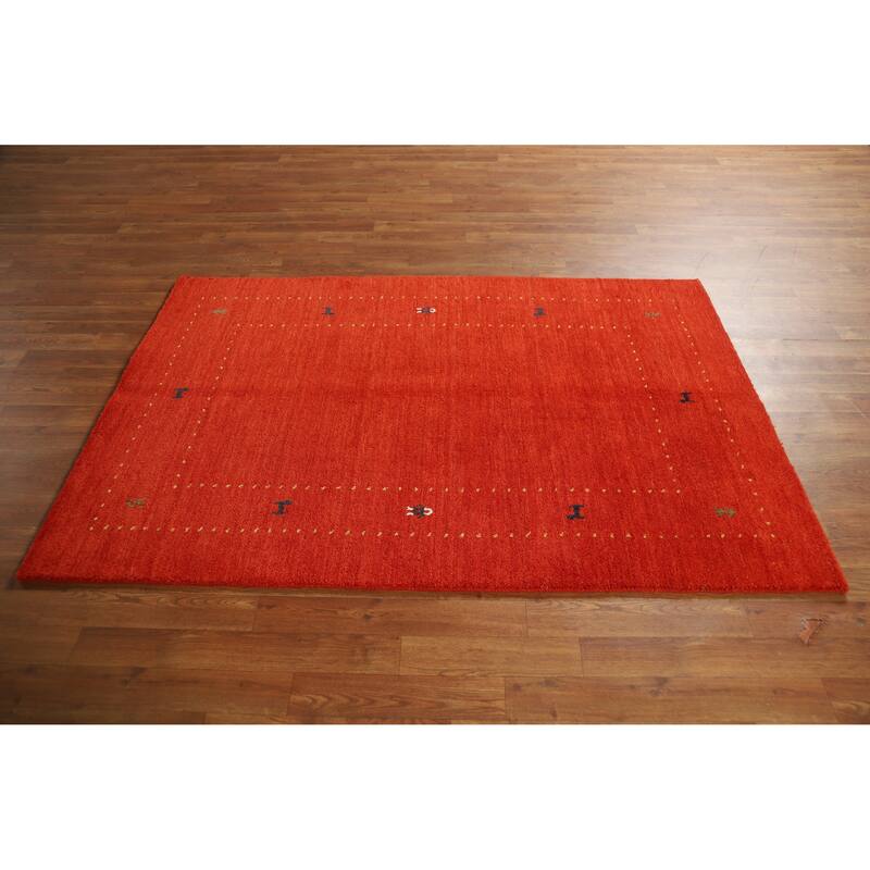 Orange Tribal Gabbeh Rug Hand-Knotted Wool Carpet - 4'0" x 5'10"