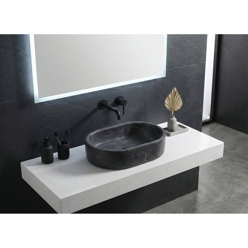Roomfitters Marble Bathroom Vessel Sink, Natural Stone Countertop Wash Basin, Oval Matte Vanity Bowl, Dark Grey