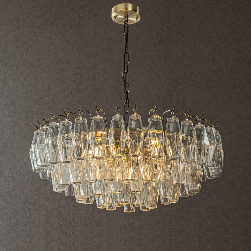 CraftHome Midcentury Modern Murano Glass Round Chandeliers Handblown Glass Light Fixture Aged Bronze Finish For Dining Room - W28'' - Aged Bronze