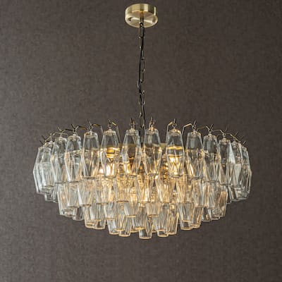 CraftHome Midcentury Modern Murano Glass Round Chandeliers Handblown Glass Light Fixture Aged Bronze Finish For Dining Room