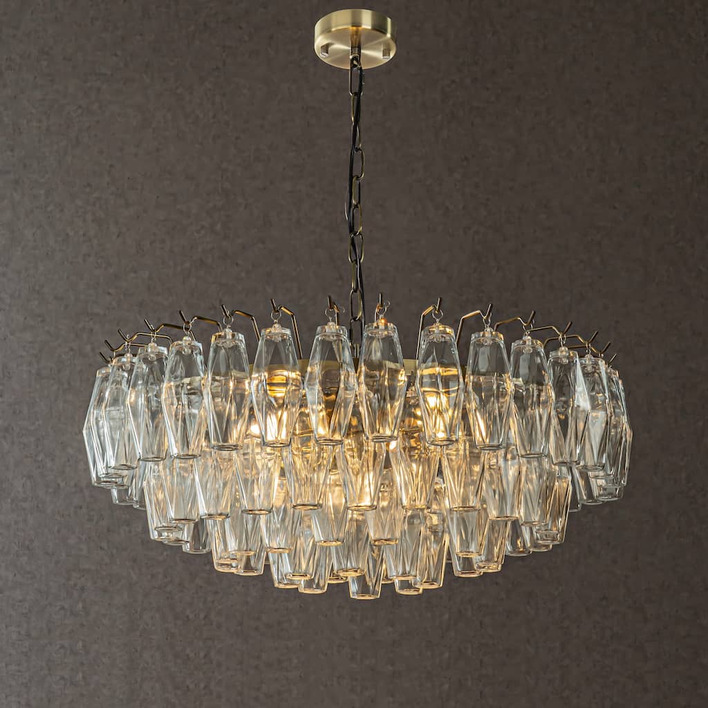 CraftHome Midcentury Modern Murano Glass Round Chandeliers Handblown Glass Light Fixture Aged Bronze Finish For Dining Room