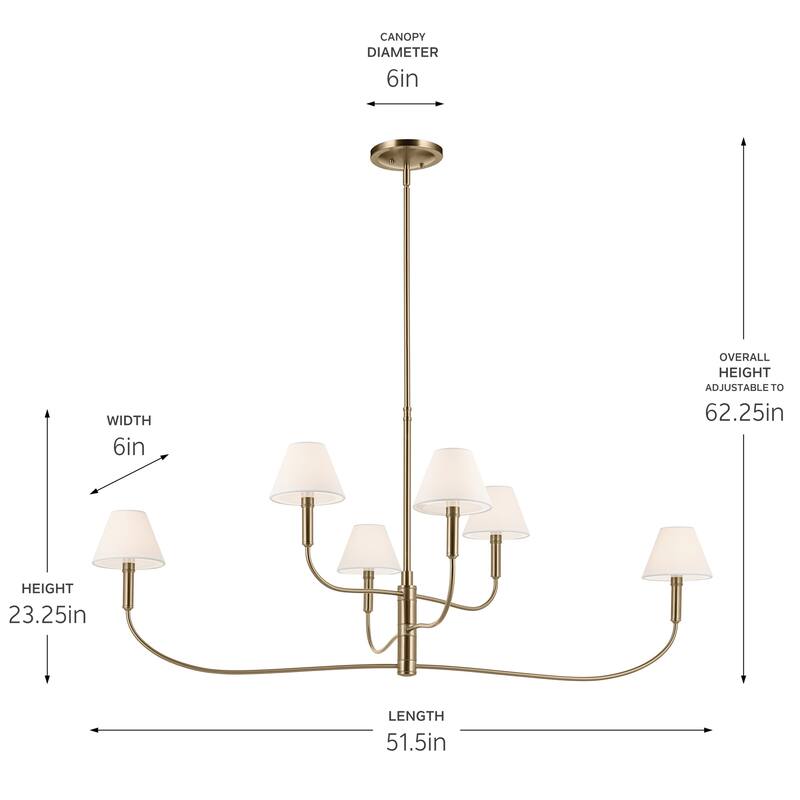 Eadie 51.5 Inch 6 Light Chandelier in Champagne Bronze