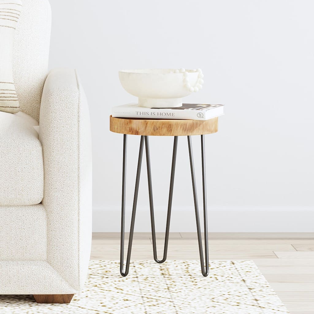 Cross-Cut Wood Slab Side Table With Iron Legs by East at Main