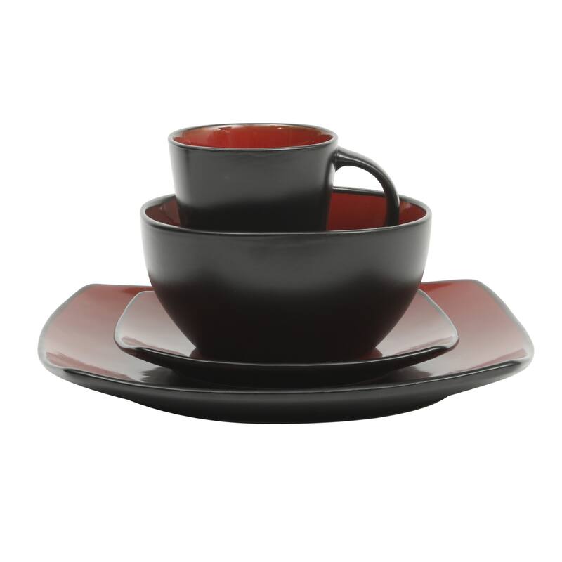 Gibson Soho Lounge Square 16-Piece Reactive Glaze Stoneware Dinnerware Set
