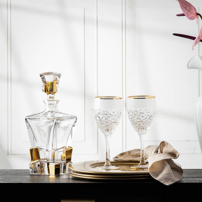 Majestic Gifts In European Crystal Square Whiskey Decanter-W/Gold-28oz