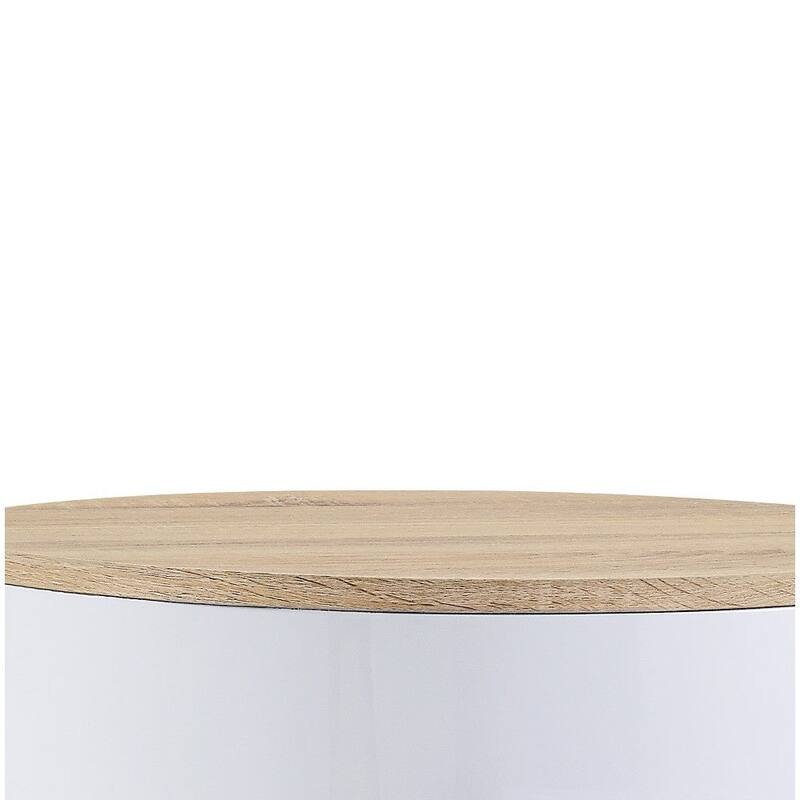 White-Brown Pyramidal Base Circular Wooden Night Table with 1 Drawer - 19" L x 19" W x 22" H