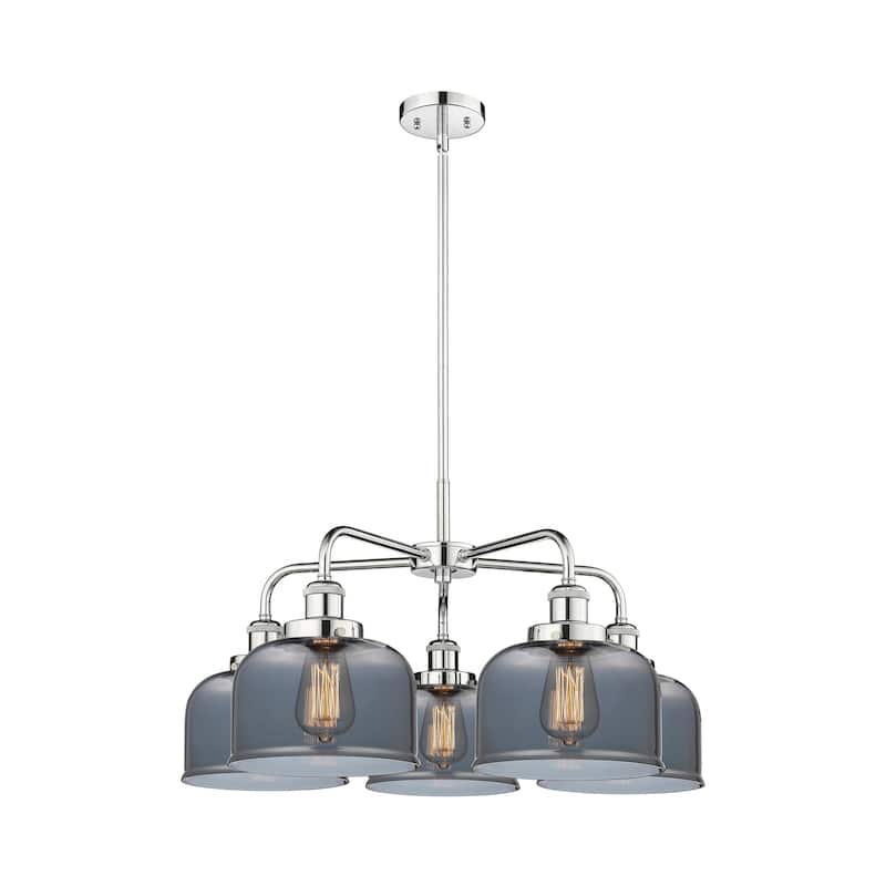 Innovations Lighting Bell - 5 Light 26" Stem Hung Chandelier - Polished Chrome/Light Smoke