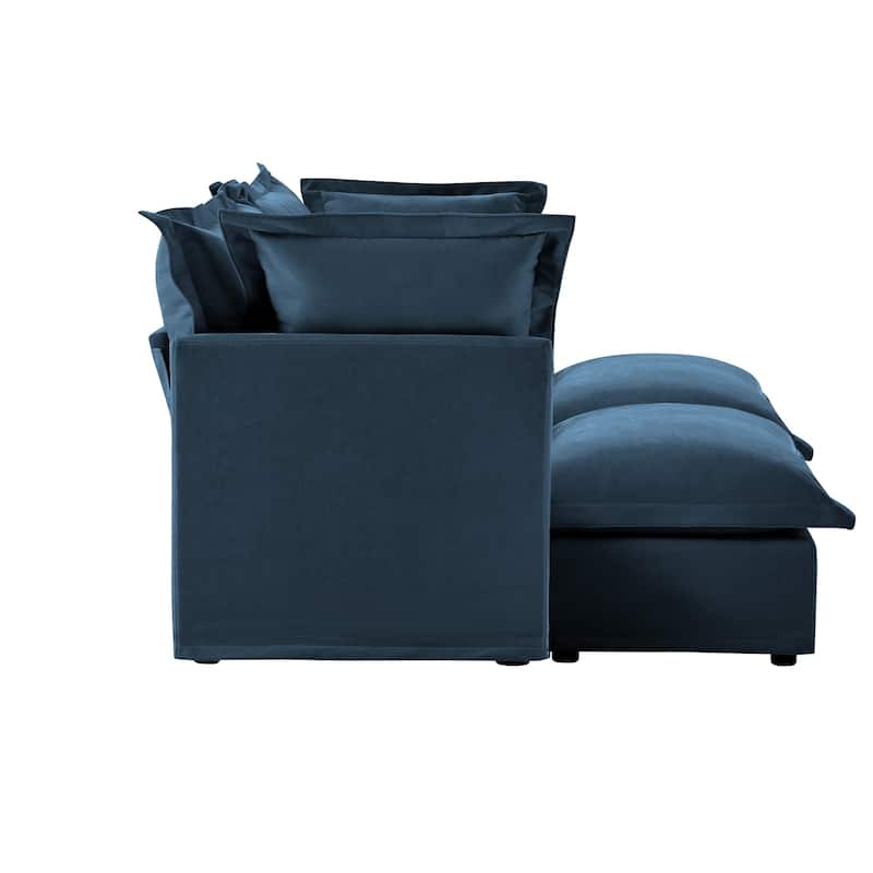 Modern 2 Seater Upholstered Sofa with 2 Ottomans and 2 Pillows
