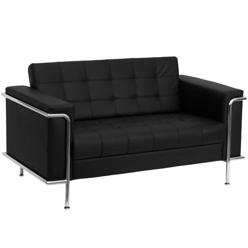 Contemporary LeatherSoft Double Stitch Detail Loveseat - Black