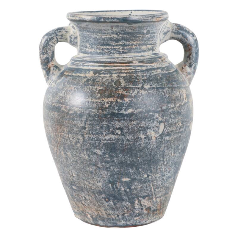Handcrafted Terracotta Pottery Vase with Amphora Shape and Handles