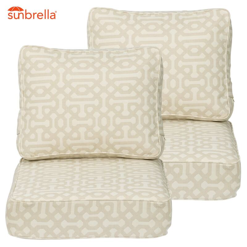 Aoodor 25x25x6 Inch Outdoor Patio Chair Cushions Set, Weather-Resistant Sunbrella Fabric Outdoor Cushion, Set of 2 - 25"x25" - Fretwork Flax