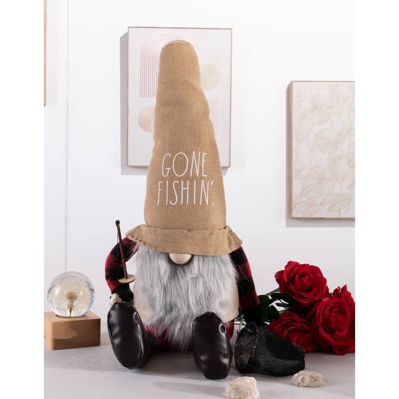 Rae Dunn GONE FISHING Gnome - GONE FISHING - TAN HAT