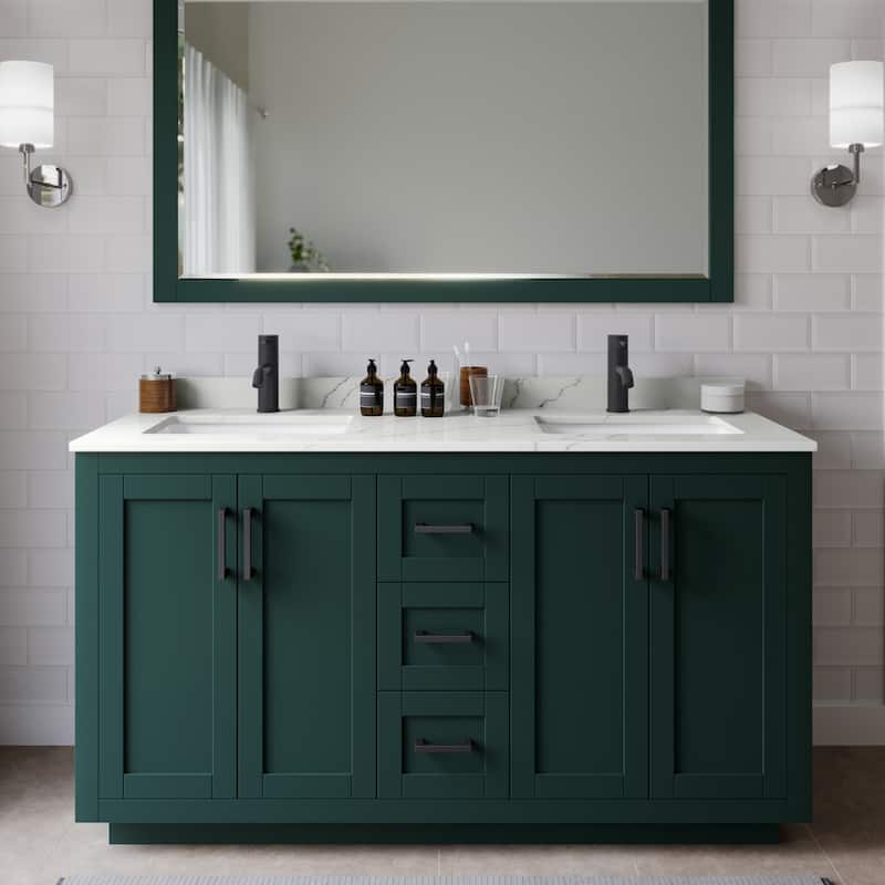 Wyndham Collection WCF292960D-QTZ-UNSM58 Miranda 60" Free Standing - Green / Giotto Quartz Top / Matte Black Hardware