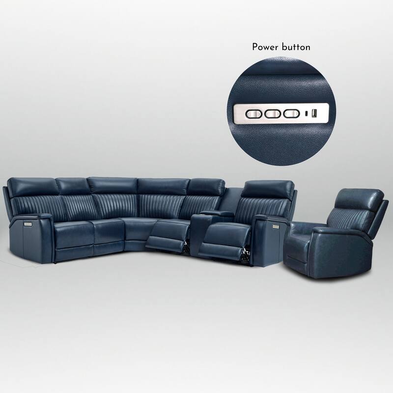 105" W Genuine Leather Power Sectional with Recliner Sofa Set with Single Console, USB&USB-C Ports, 1 Power ArmlessChair