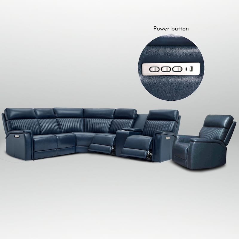 105" W Genuine Leather Power Sectional Sofa Set with Power Headrest & Lumbar, Single Console, USB&USB-C Ports