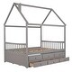 preview thumbnail 28 of 30, Wooden House Bed with Trundle and 3 Storage Drawers