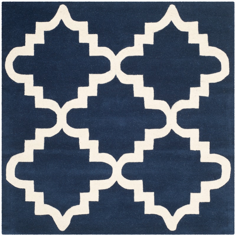 SAFAVIEH Handmade Chatham Abelle Modern Wool Rug - 5' Square - Dark Blue/Ivory