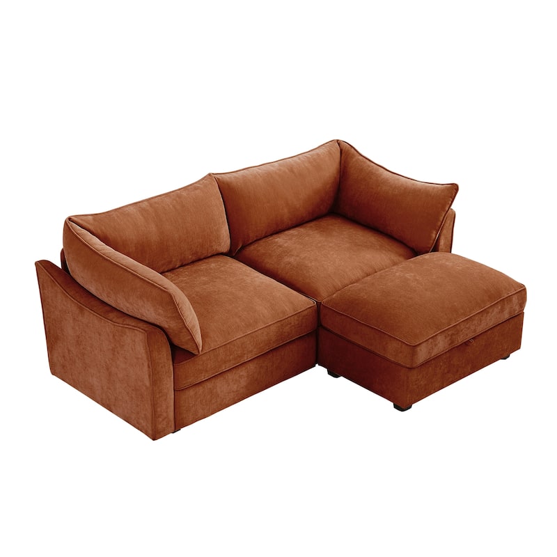 2-Seater Loveseat with 1 Movable Ottoman & Pull out Storage Drawer Under Seat