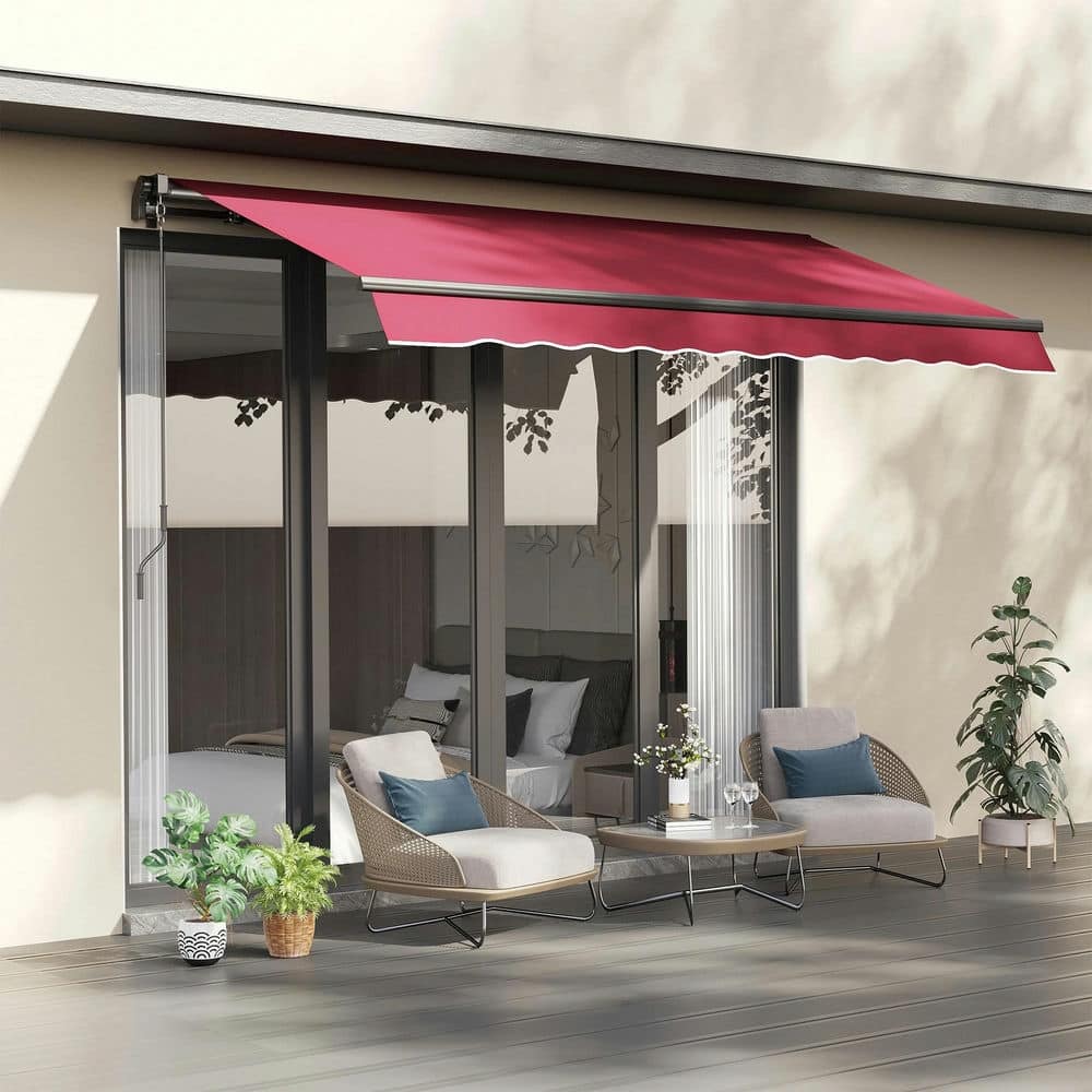 10' x 8' Retractable Patio Awning, Manual Crank, UV Waterproof Fabric