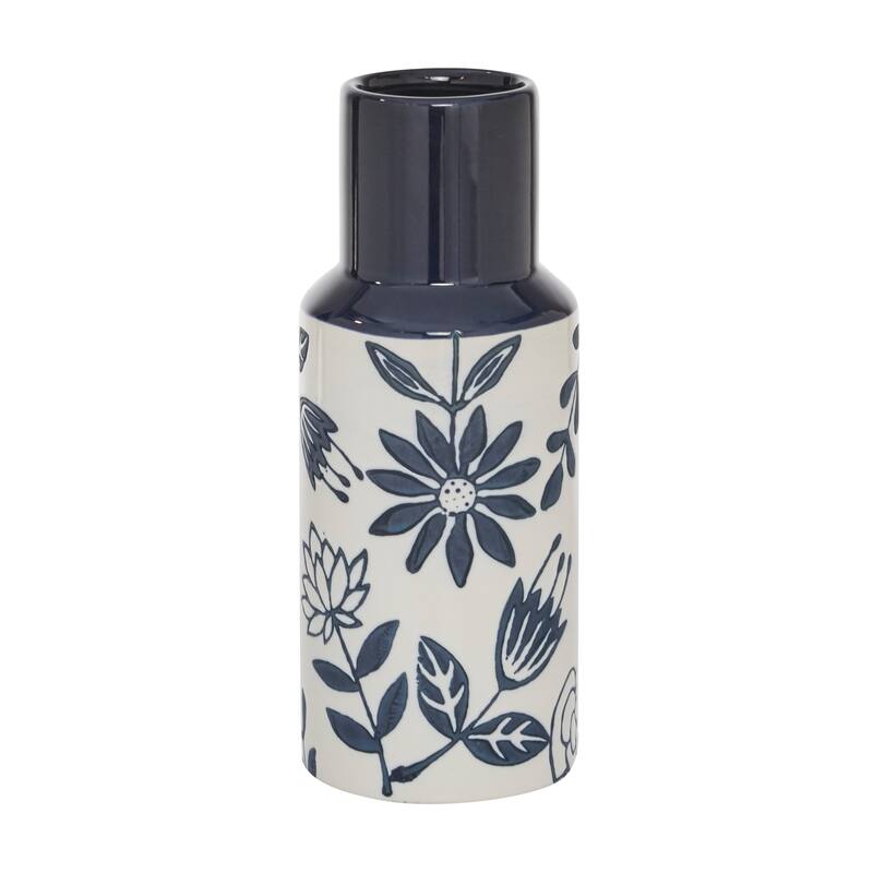 Ceramic Floral Handmade Vase - Blue - Roche River Decor - 5"W x 5"L x 12"H