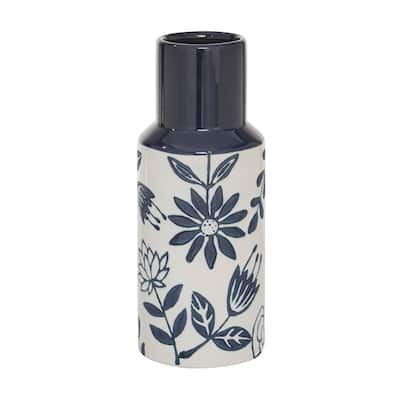 Ceramic Floral Handmade Vase - Blue - Roche River Decor - 5"W x 5"L x 12"H