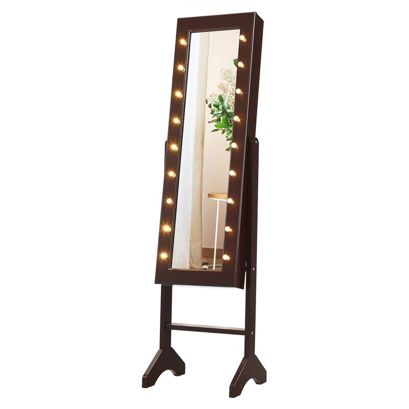 Costway Mirrored Jewelry Cabinet Organizer 18 LED lights Brown
