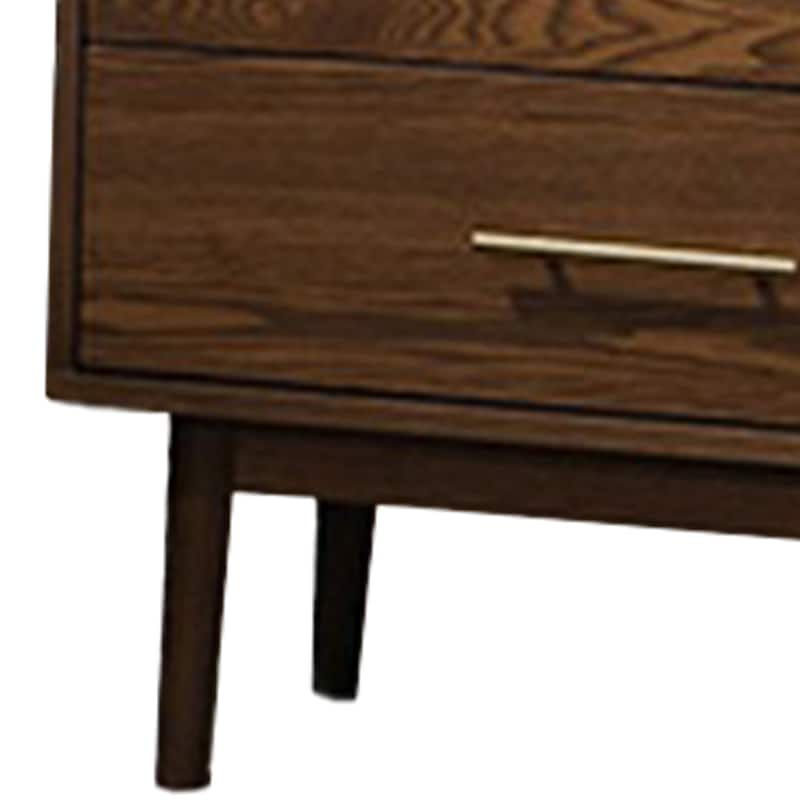 Roma Nightstand, 2 Drawers, Nickel Bar Handles, Walnut Brown Solid Wood