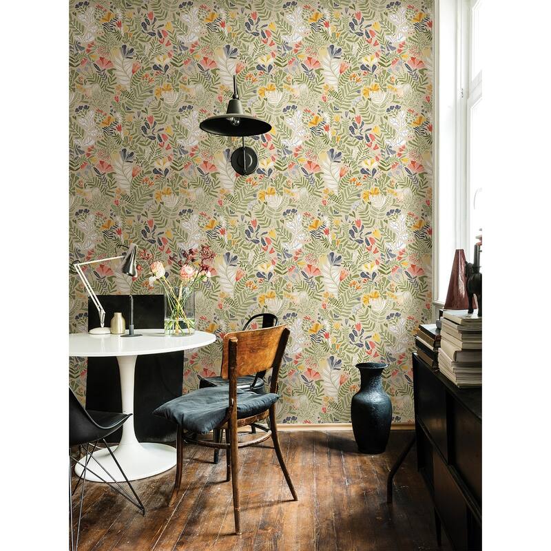 A-Street Prints Brittsommar Beige Green Woodland Floral Wallpaper