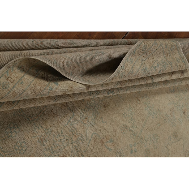 Vegetable Dye Oushak Turkish Area Rug Hand-Knotted Beige Wool Carpet - 9'0" x 12'7"