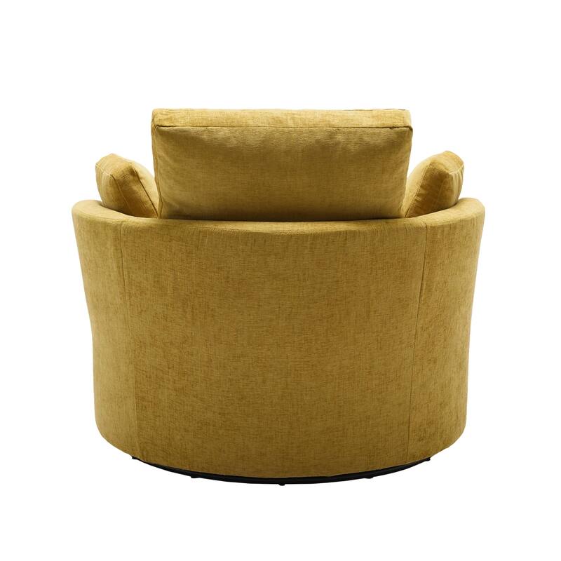 Chenille/Boucle Swivel Barrel Chair with Storage Ottoman