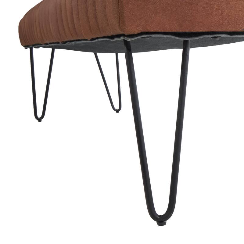 Leather Upholstered Home Bench with Linear Tufted Panels and Black Metal Hairpin Legs - Brown or Dark Brown - Roche River Decor