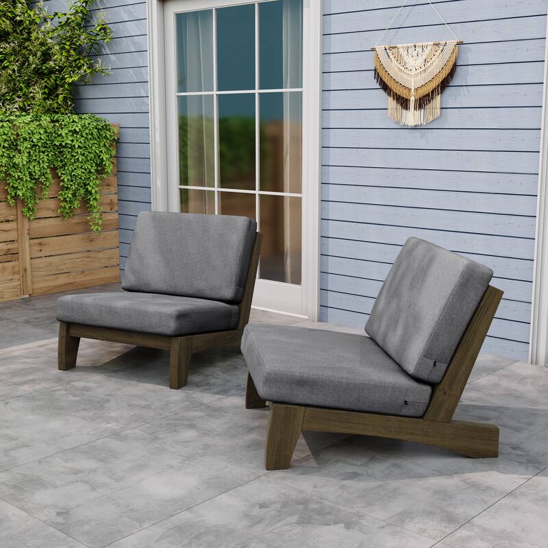 Teak Outdoor Armless Lounge Chair Set Loveseat with Cushions