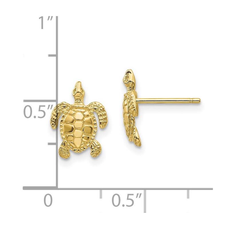 Curata 10k Yellow or White Gold 11mm Polished Nautical Sea Turtle Post Earrings