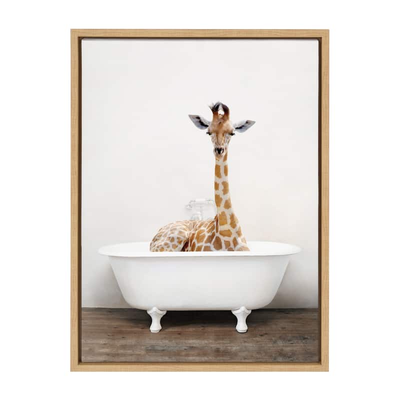 Kate and Laurel Sylvie Giraffe2 in Tub Framed Canvas by Amy Peterson