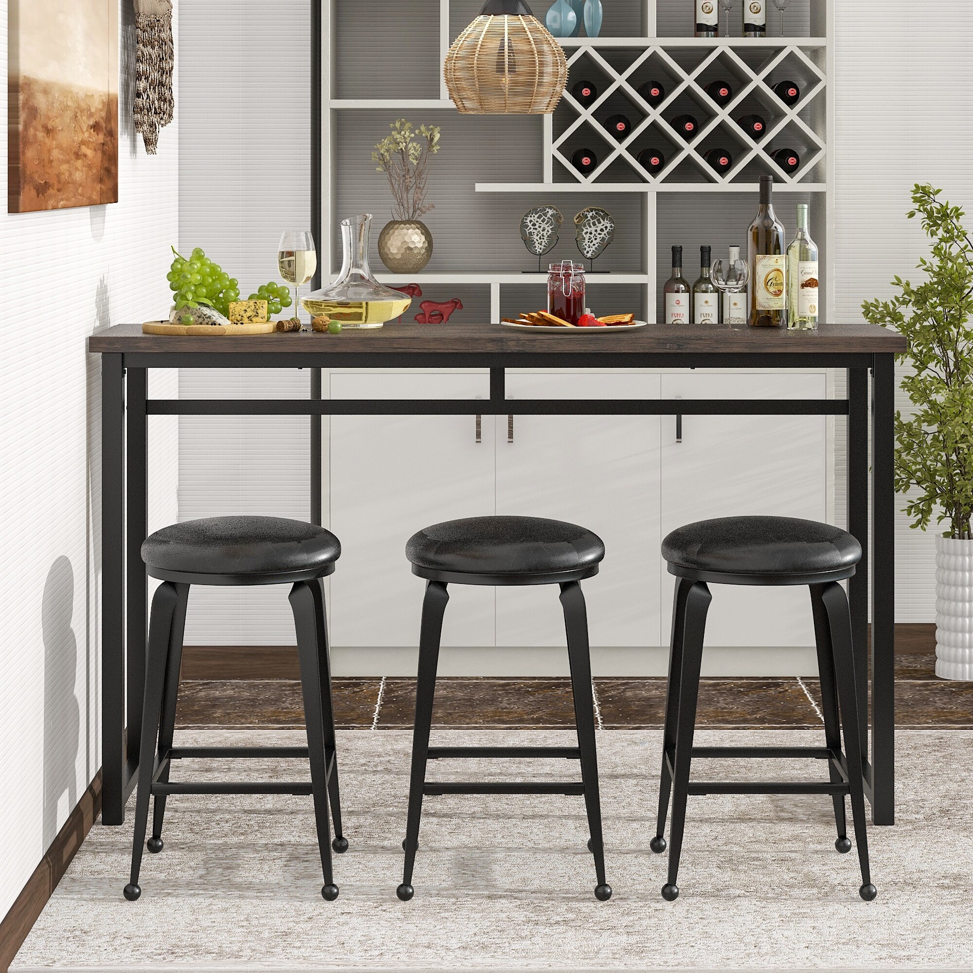 Bar Table with 3 Barstools for Dining Room Bistro, 4-Piece Kitchen