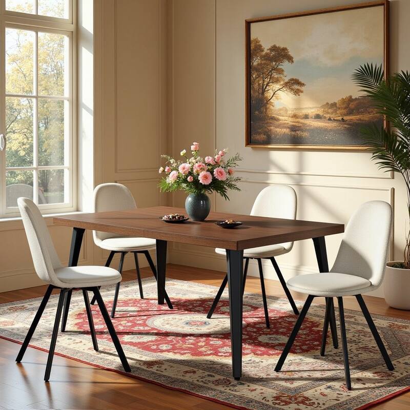 Homy Casa 63" Rectangular Dining Table with Tapered Metal Legs for Modern Homes