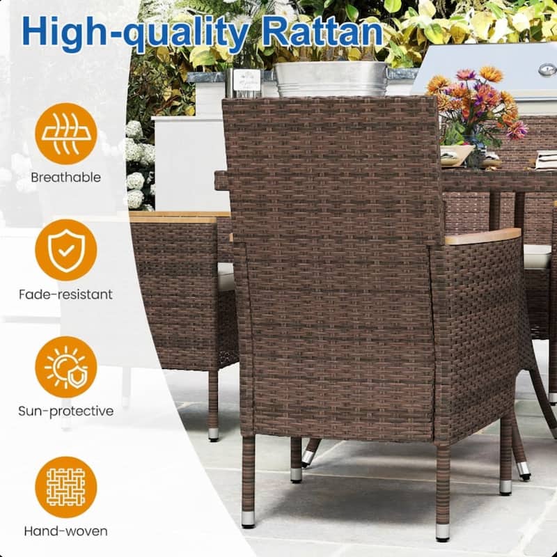 4-Piece All-Weather Brown Rattan Patio Dining Chair