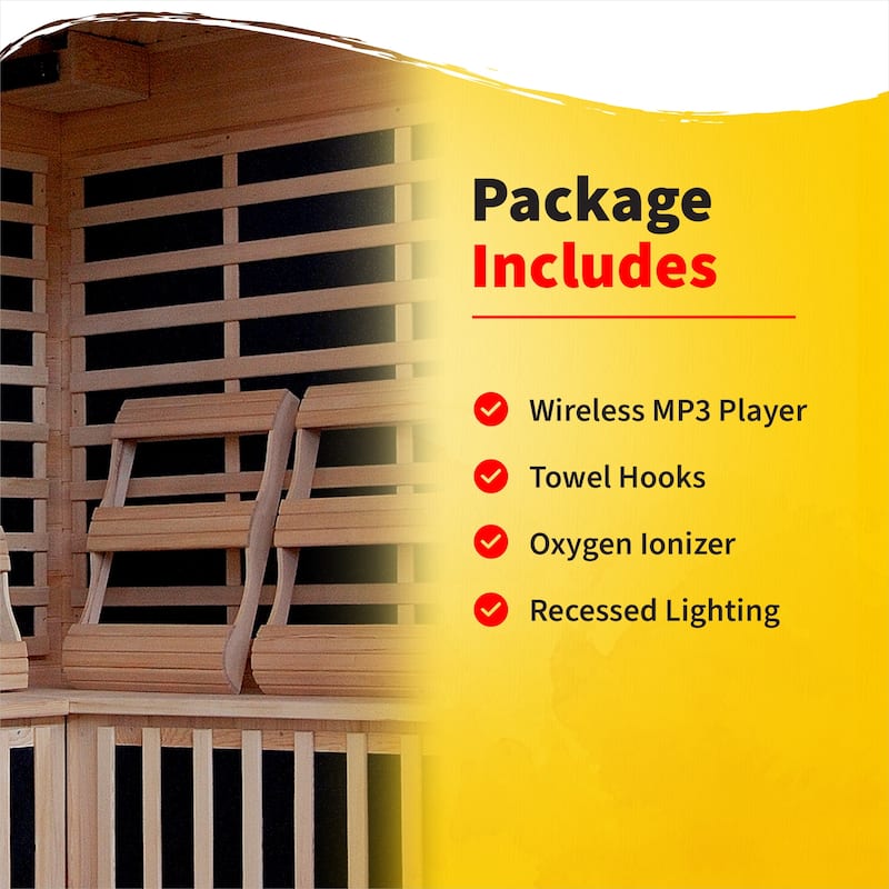 HeatWave Tucson 4-Person Hemlock Corner Infrared Sauna with 10 Carbon Heaters