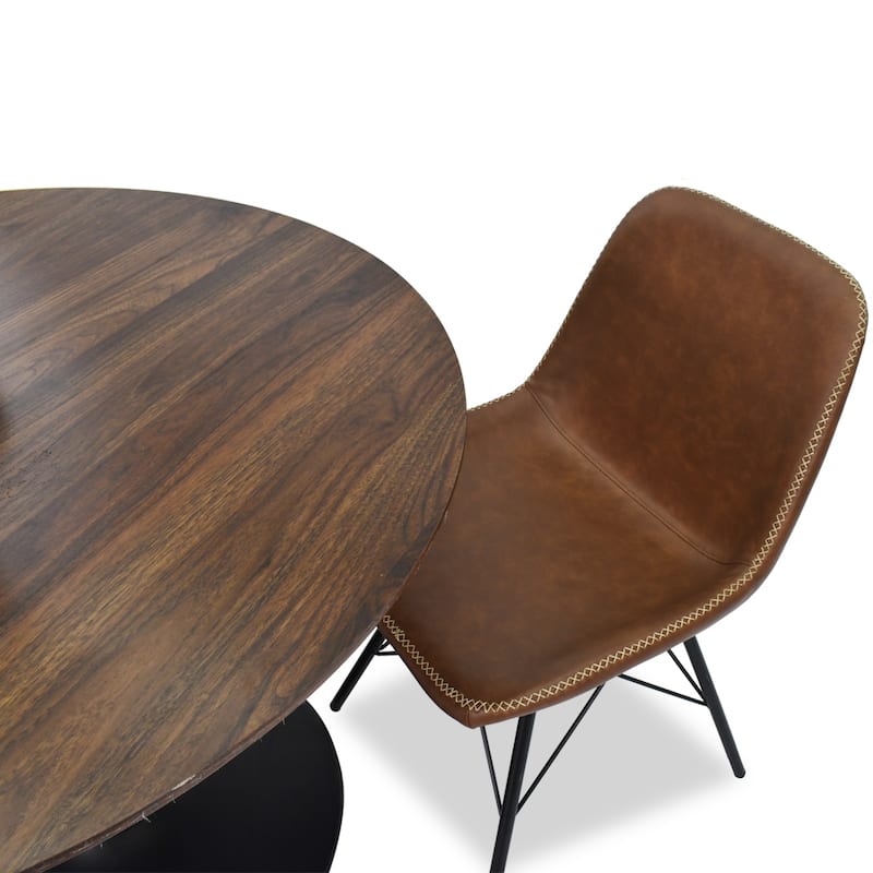 Round Walnut Color Dining Table