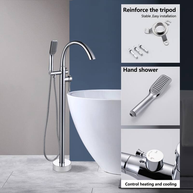 Topcraft Floor Mounted Bathtub Filler with Handheld Showerhead