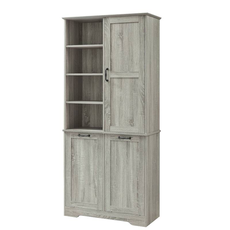 Bathroom Storage Cabinet with Doors and Drawers, Tilt-Out Laundry Hamper, Freestanding Style, Open Shelve, Adjustable Shelf